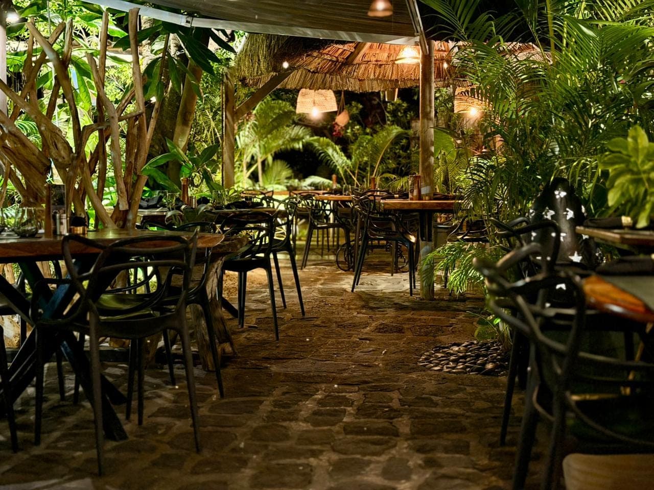 Terrasse du Poivrier avec sa balançoire suspendue et la végétation tropicale